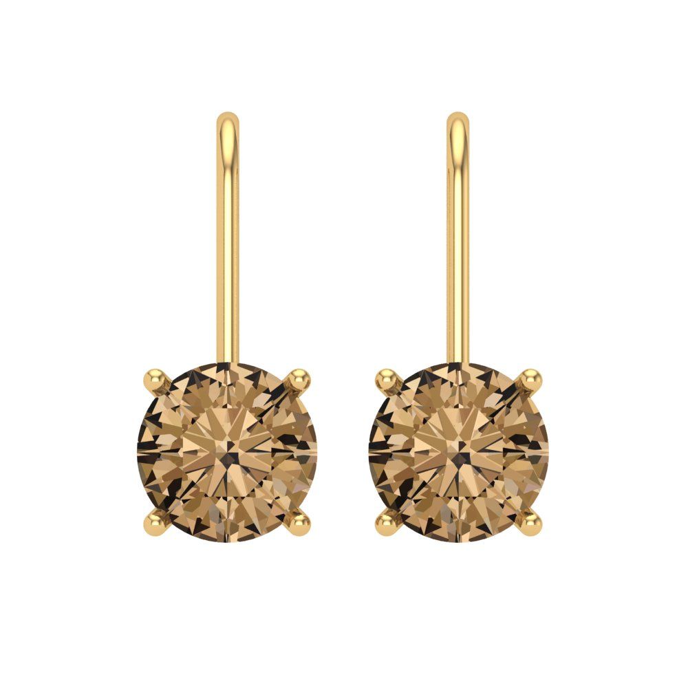3 ctw Champagne Drop Dangle Earrings | 7.5mm Round Cut White Gold Lever Back | April Birthstone