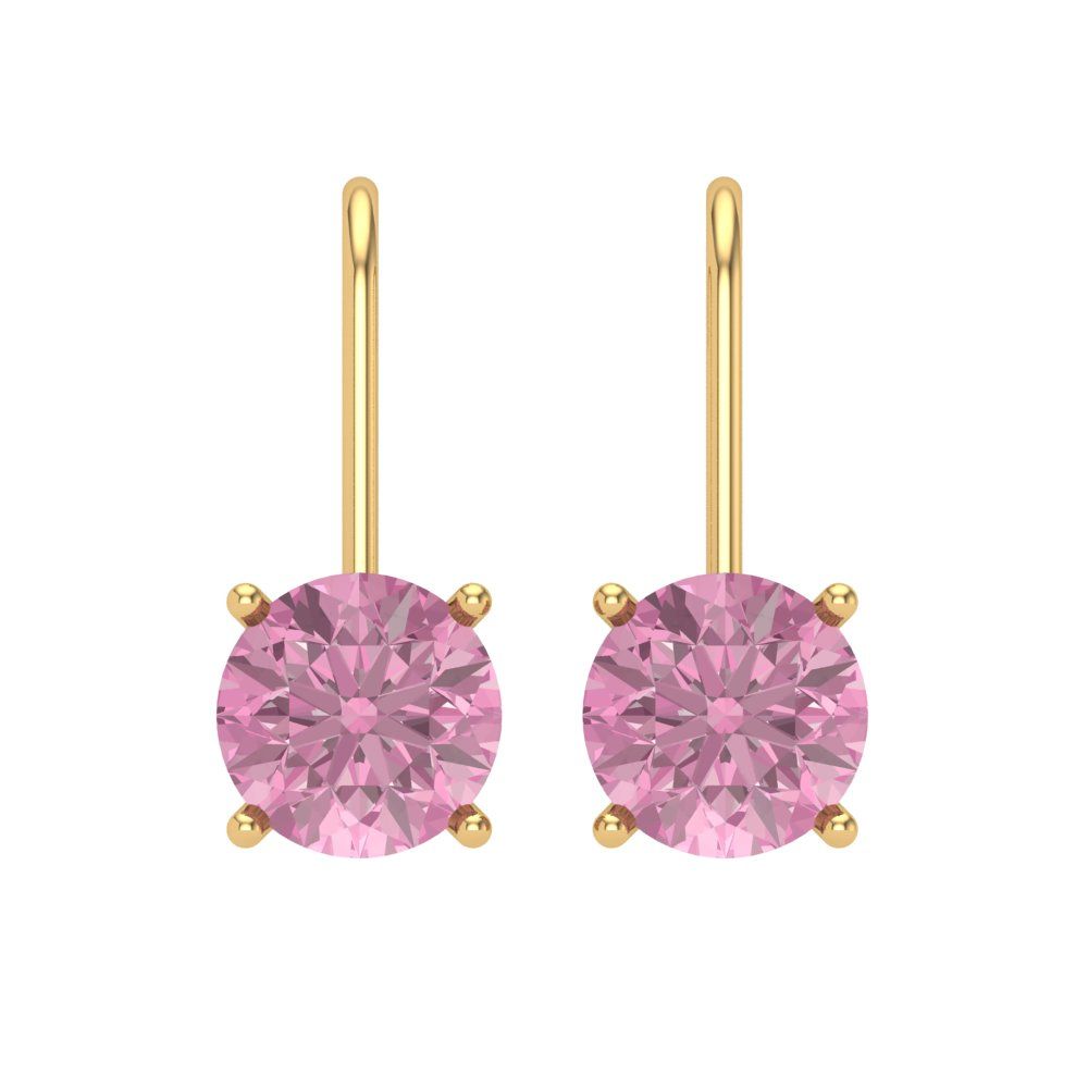 3 ctw Pink Zirconia Drop Dangle Earrings | 7.5mm Round Cut White Gold Lever Back | April Birthstone
