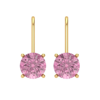3 ctw Pink Zirconia Drop Dangle Earrings | 7.5mm Round Cut White Gold Lever Back | April Birthstone