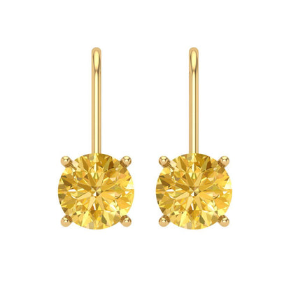3 ctw Citrine Drop Dangle Earrings | 7.5mm Round Cut White Gold Lever Back | November Birthstone