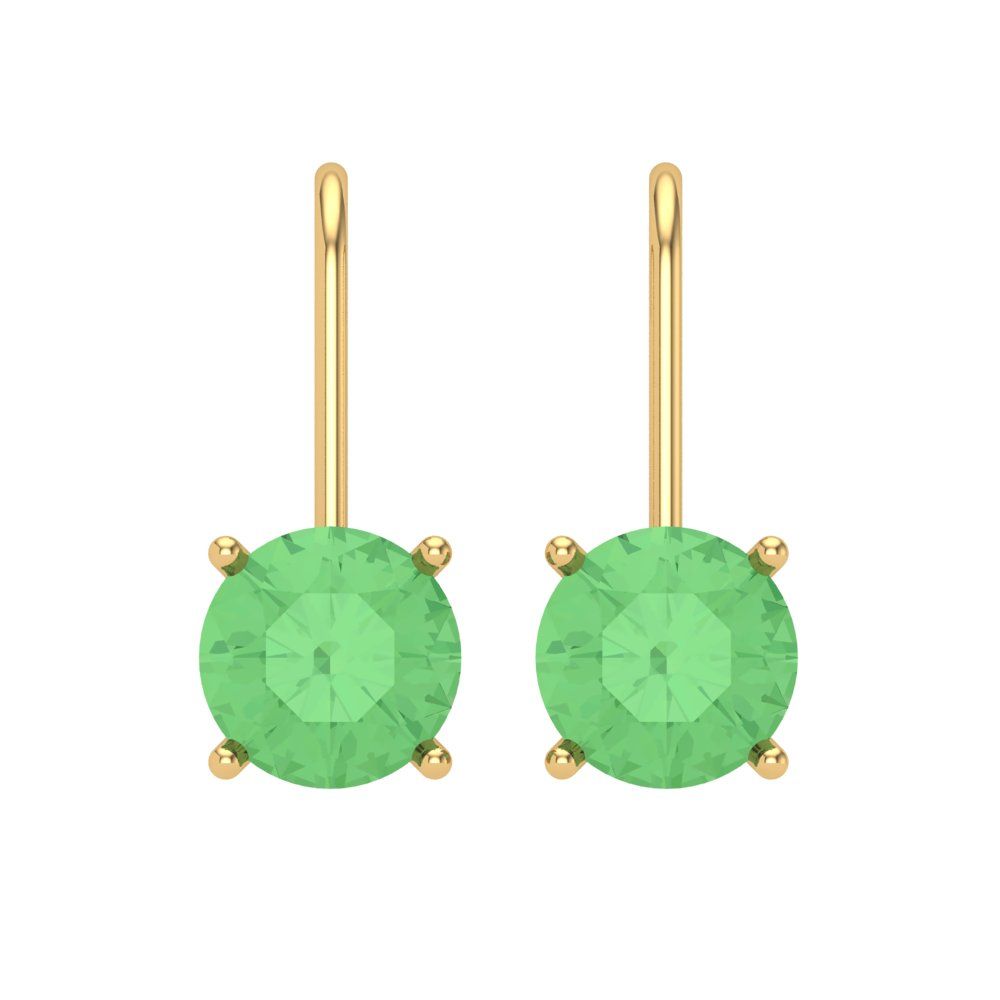 3 ctw Green Zirconia Drop Dangle Earrings | 7.5mm Round Cut White Gold Lever Back | April Birthstone