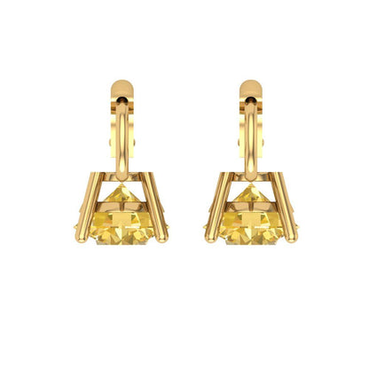 3 ctw Citrine Drop Dangle Earrings | 7.5mm Round Cut White Gold Lever Back | November Birthstone