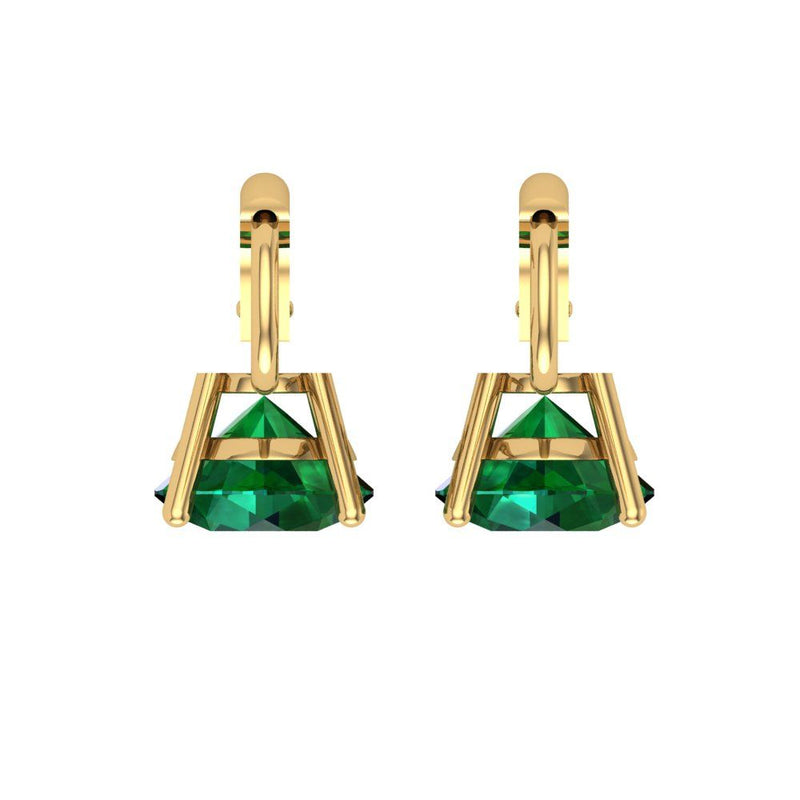 3 ct Brilliant Round Cut Drop Dangle Simulated Emerald Stone Yellow Gold Earrings Lever Back