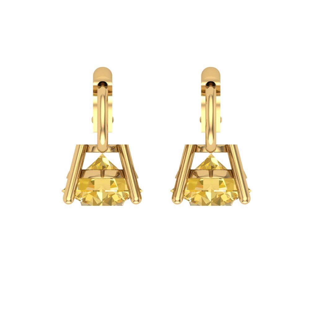 3 ctw Yellow Zirconia Drop Dangle Earrings | 7.5mm Round Cut White Gold Lever Back | April Birthstone