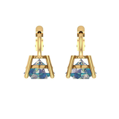 3 ctw Blue Moissanite Drop Dangle Earrings | 7.5mm Round Cut White Gold Lever Back | April Birthstone
