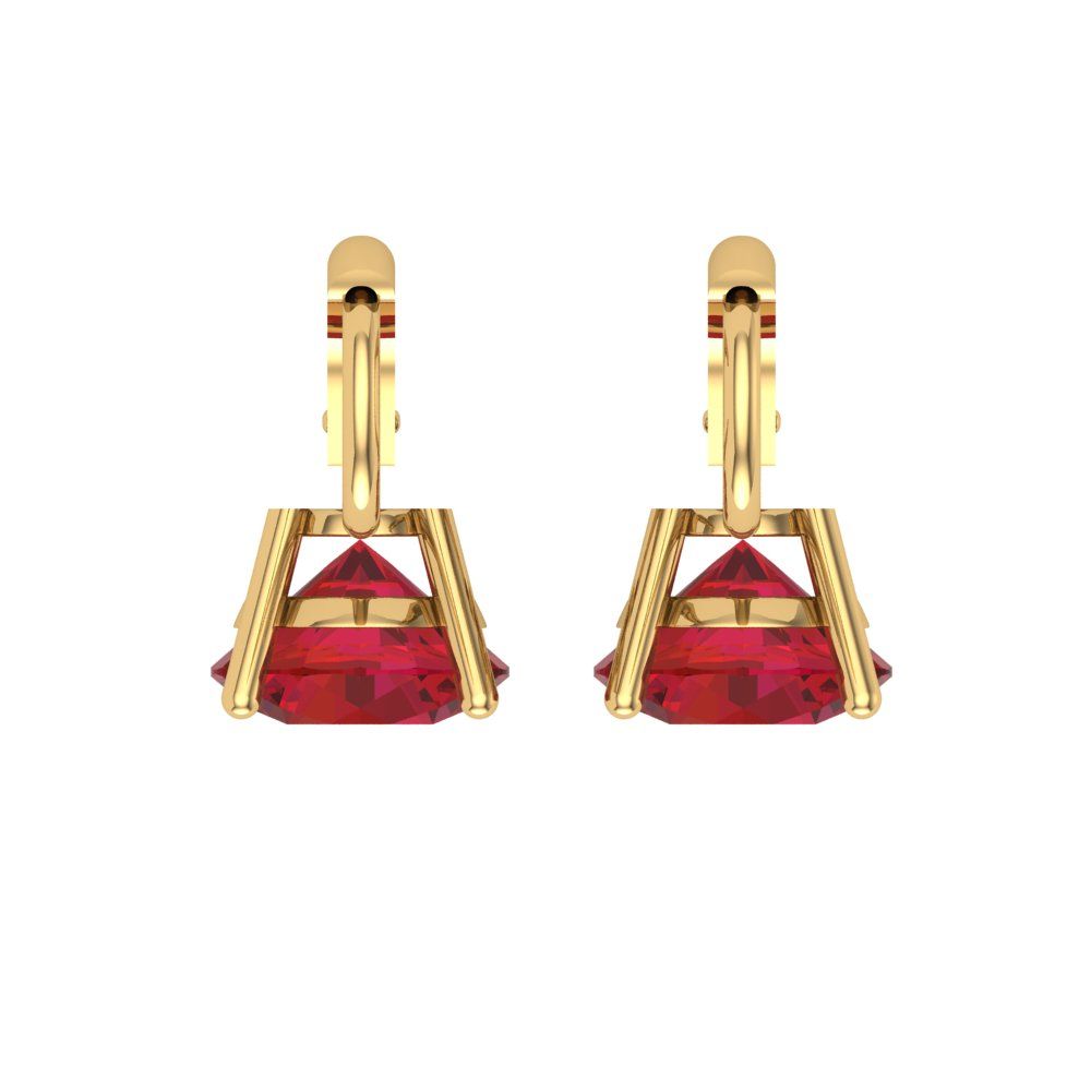 3 ctw Ruby Drop Dangle Earrings | 7.5mm Round Cut White Gold Lever Back | July Birthstone