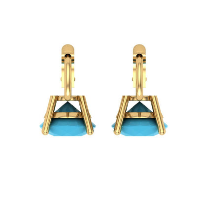 3 ctw Turquoise Drop Dangle Earrings | 7.5mm Round Cut White Gold Lever Back | December Birthstone