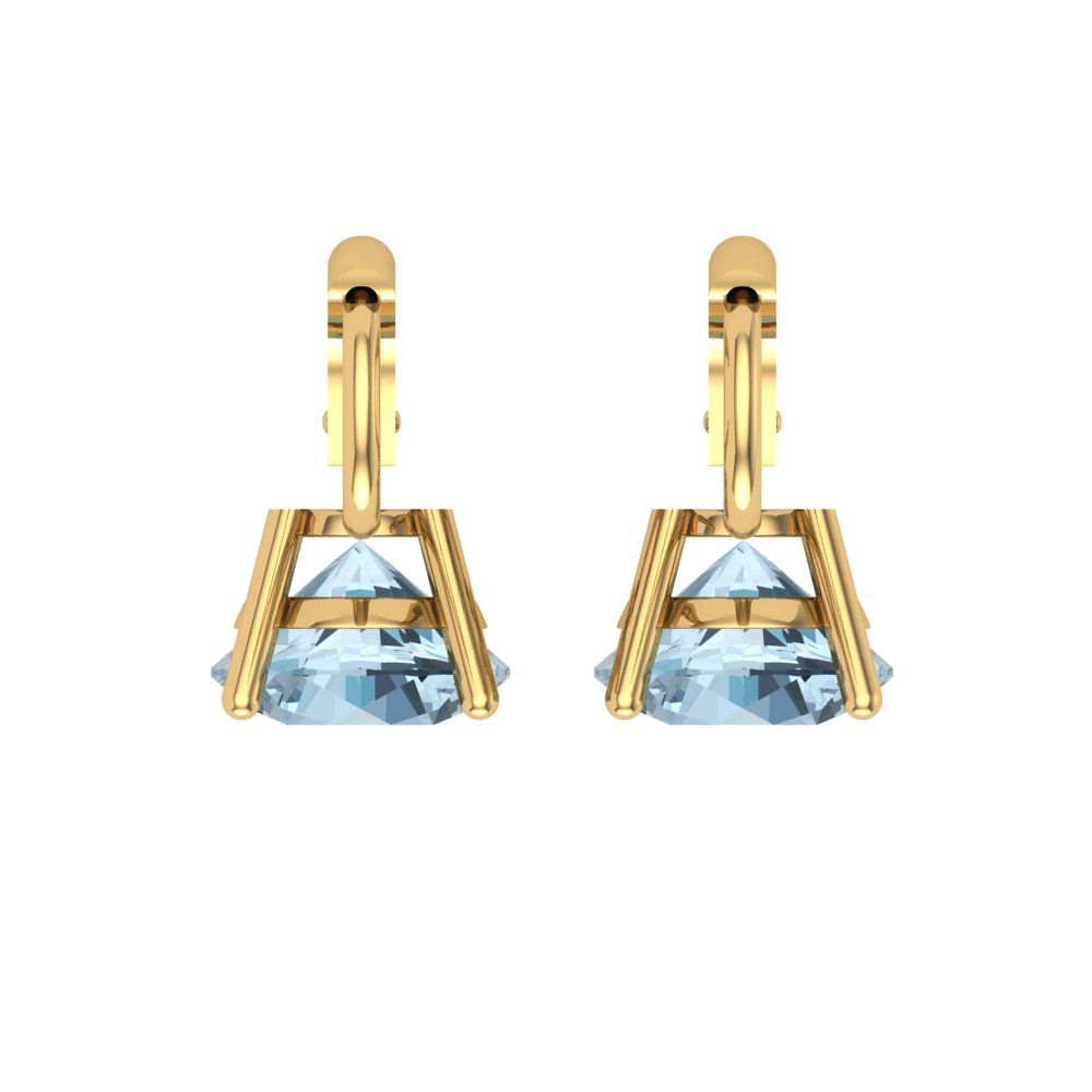 3 ctw Swiss Blue Topaz Drop Dangle Earrings | 7.5mm Round Cut White Gold Lever Back | December Birthstone