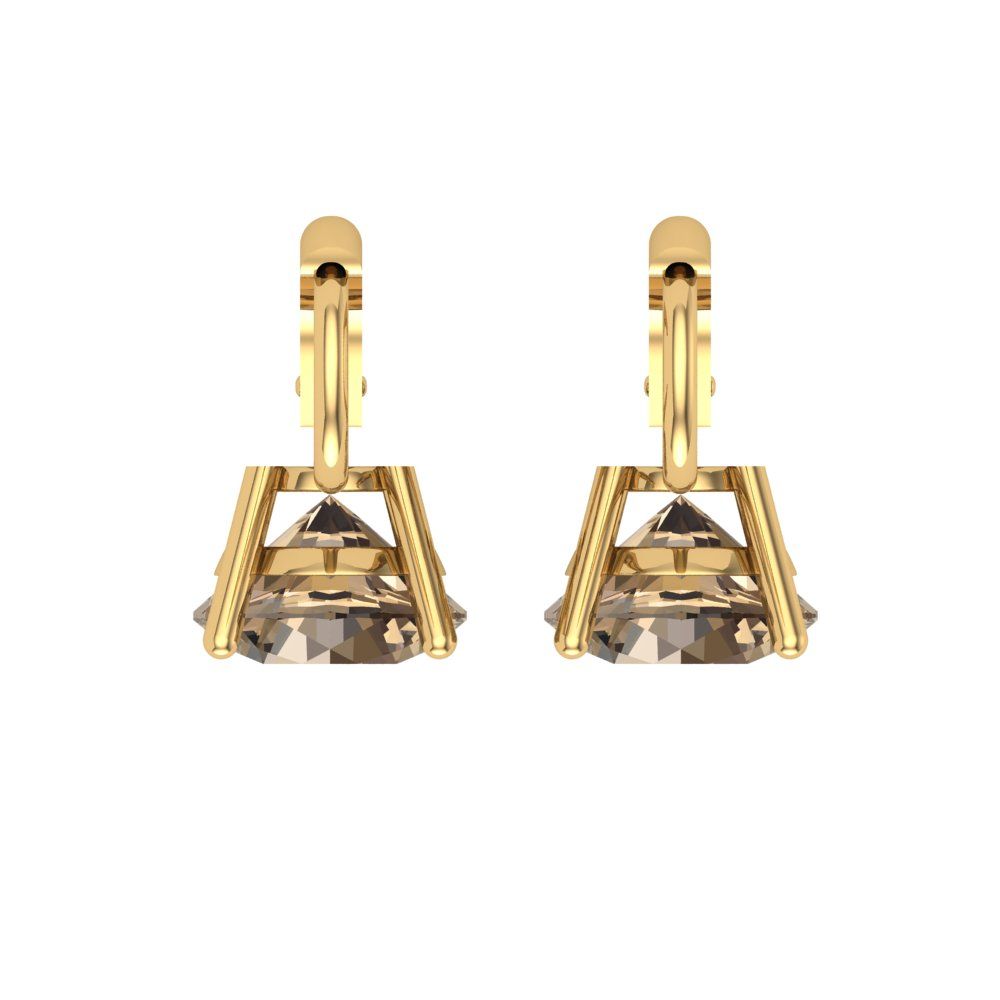 3 ctw Champagne Drop Dangle Earrings | 7.5mm Round Cut White Gold Lever Back | April Birthstone