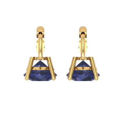 3 ctw Blue Sapphire Drop Dangle Earrings | 7.5mm Round Cut White Gold Lever Back | September Birthstone