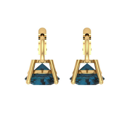 3 ctw London Blue Topaz Drop Dangle Earrings | 7.5mm Round Cut White Gold Lever Back | December Birthstone