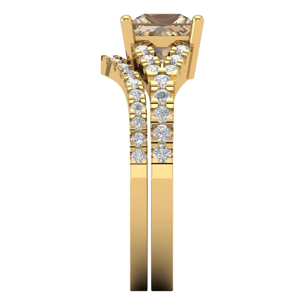 3.4 cttw Princess Cut Yellow Moissanite Bridal Set - Solid Yellow Gold Engagement Ring & Wedding Band