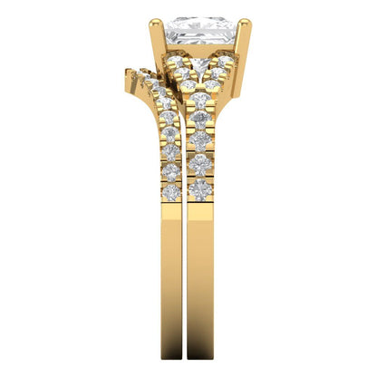 3.4 cttw Princess Cut White Sapphire Bridal Set - Solid Yellow Gold Engagement Ring & Wedding Band