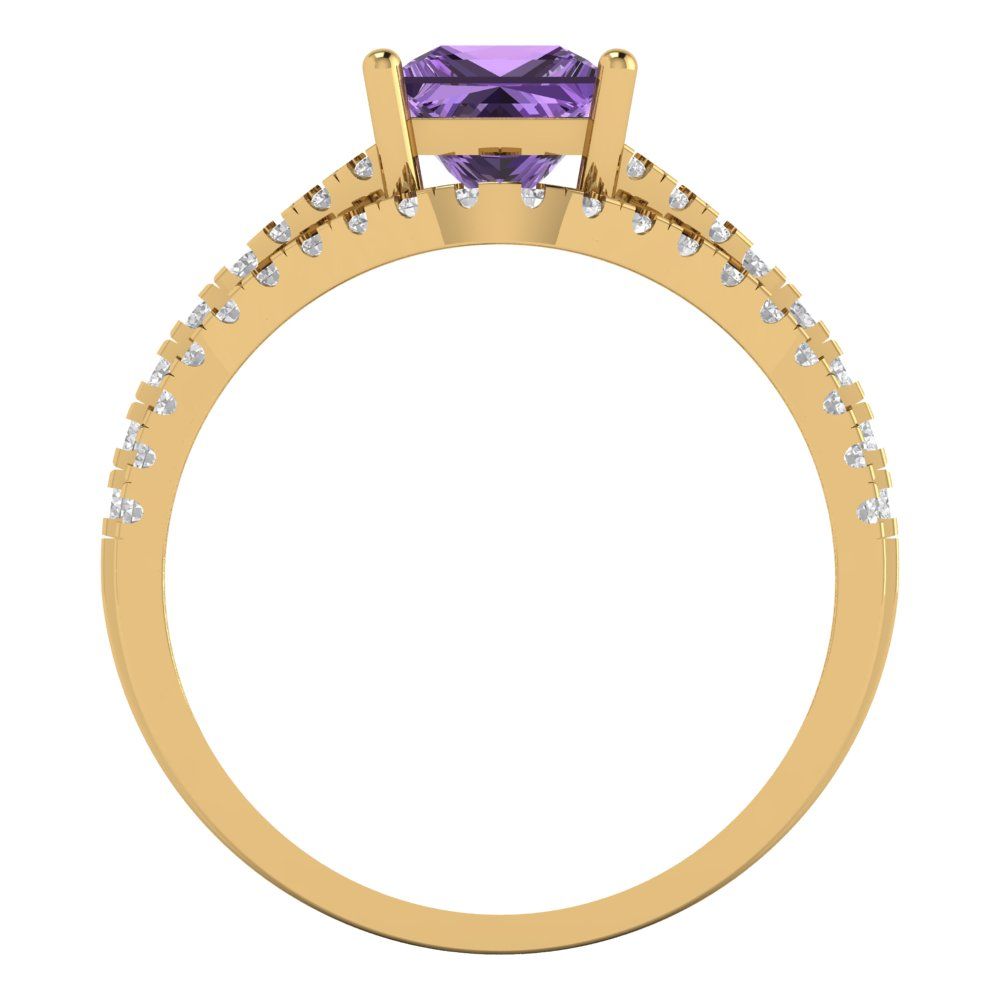 3.4 cttw Princess Cut Simulated Alexandrite Bridal Set - Solid Yellow Gold Engagement Ring & Wedding Band