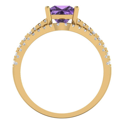 3.4 cttw Princess Cut Simulated Alexandrite Bridal Set - Solid Yellow Gold Engagement Ring & Wedding Band