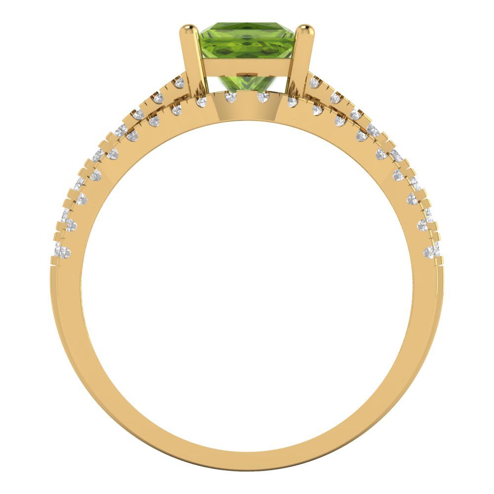 3.4 cttw Princess Cut Natural Peridot Bridal Set - Solid Yellow Gold Engagement Ring & Wedding Band