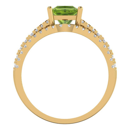 3.4 cttw Princess Cut Natural Peridot Bridal Set - Solid Yellow Gold Engagement Ring & Wedding Band