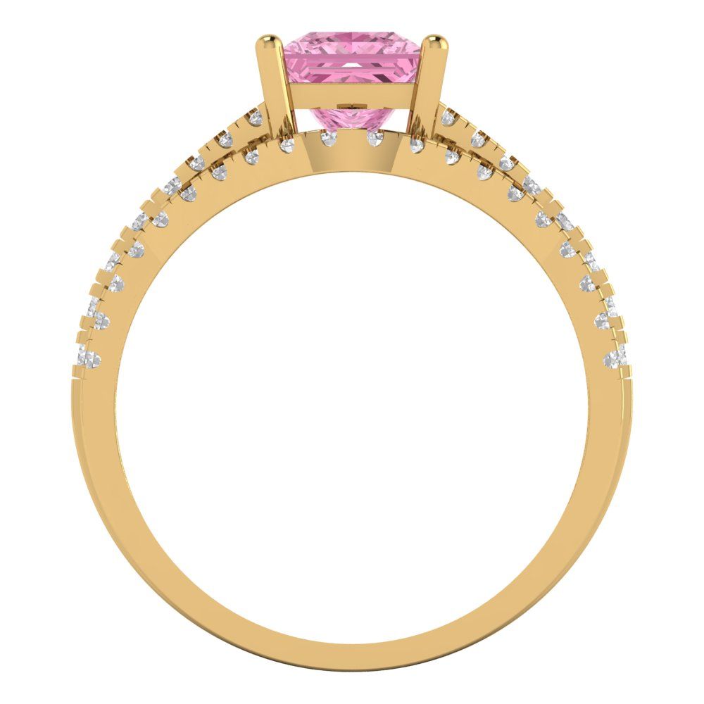 3.4 cttw Princess Cut Simulated Pink Diamond Bridal Set - Solid Yellow Gold Engagement Ring & Wedding Band