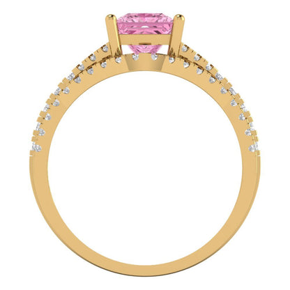 3.4 cttw Princess Cut Simulated Pink Diamond Bridal Set - Solid Yellow Gold Engagement Ring & Wedding Band