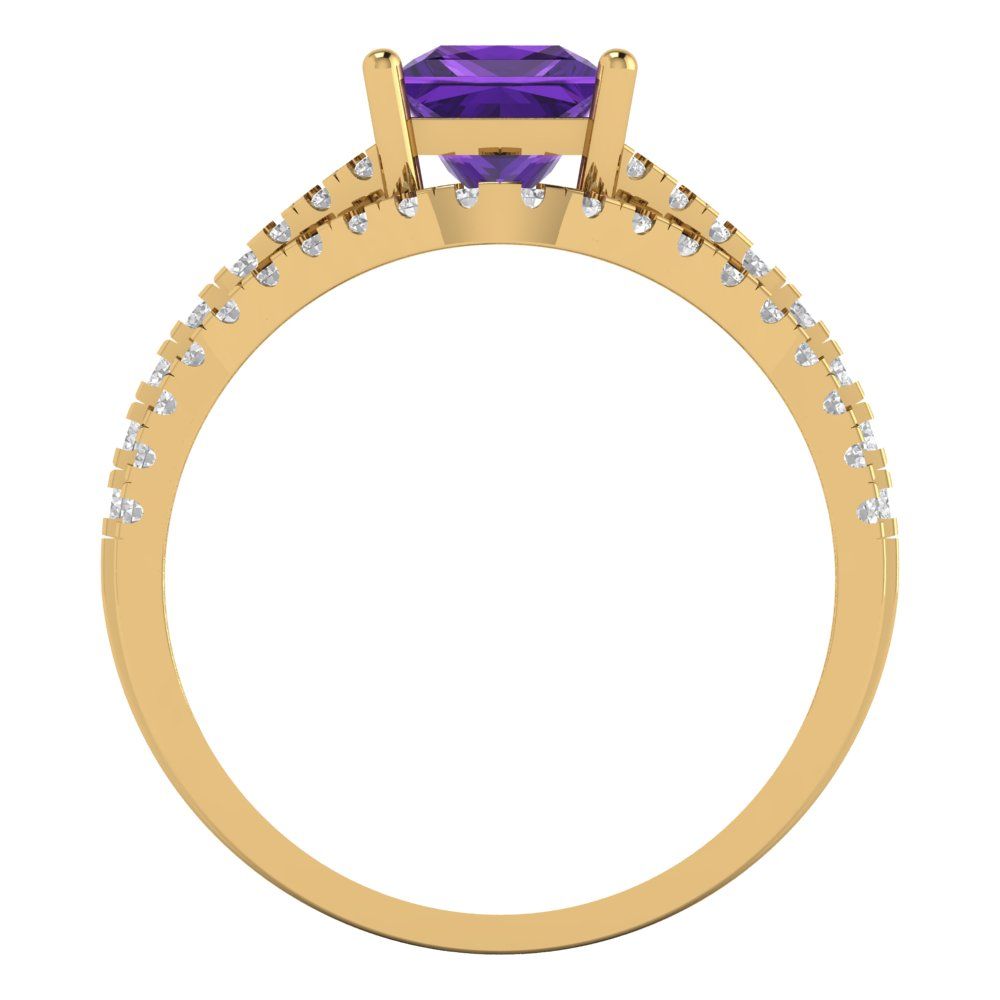 3.4 cttw Princess Cut Natural Amethyst Bridal Set - Solid Yellow Gold Engagement Ring & Wedding Band