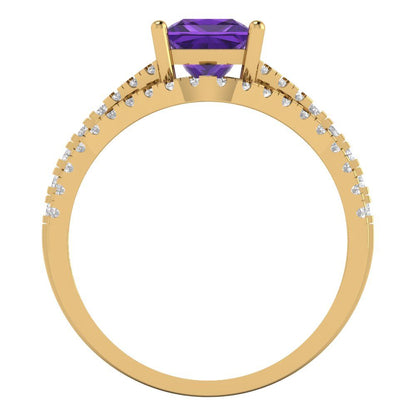 3.4 cttw Princess Cut Natural Amethyst Bridal Set - Solid Yellow Gold Engagement Ring & Wedding Band