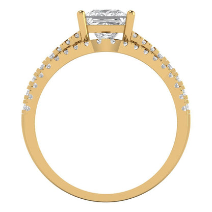 3.4 cttw Princess Cut Zirconia Simulated Diamond Bridal Set - Solid Yellow Gold Engagement Ring & Wedding Band