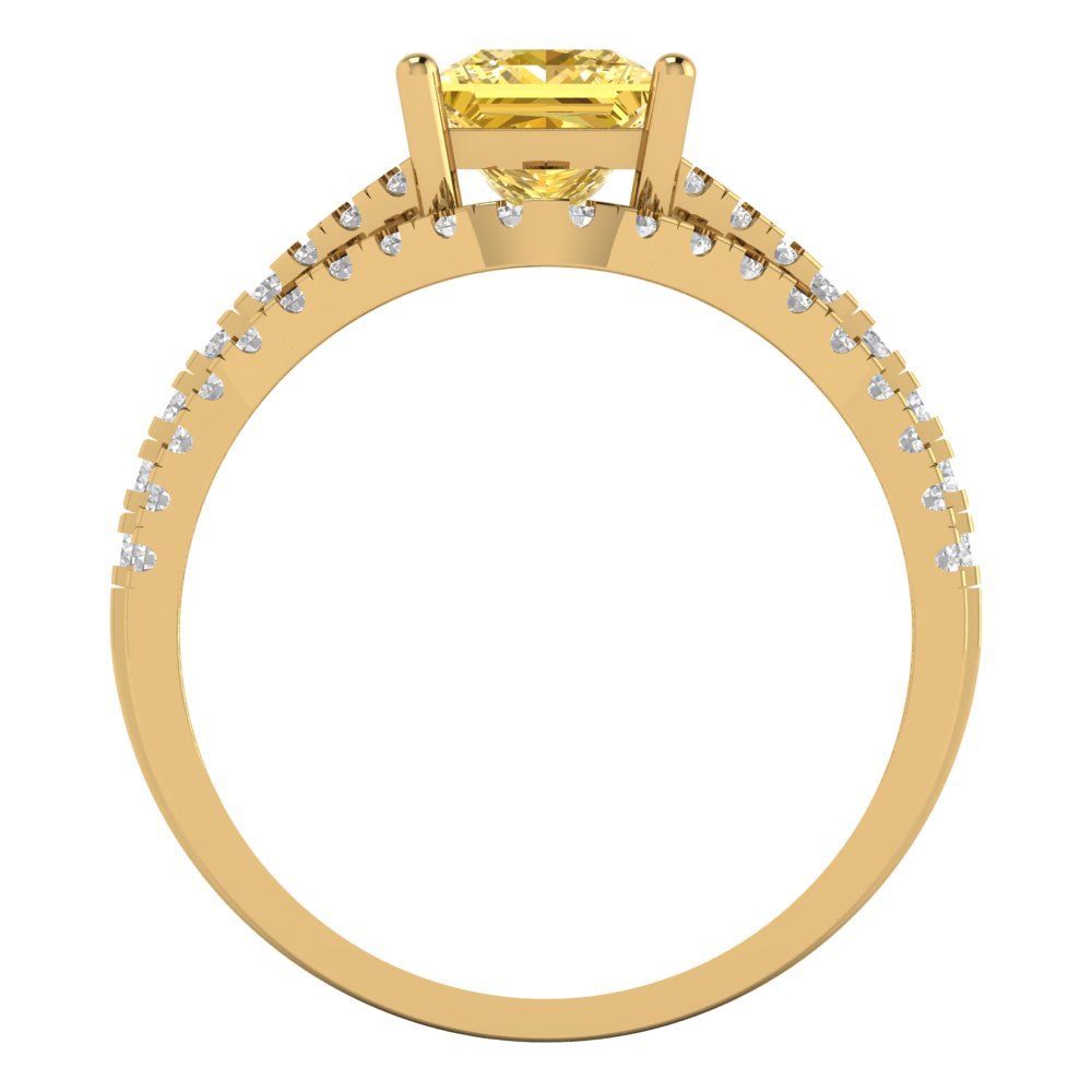 3.4 cttw Princess Cut Simulated Yellow Diamond Bridal Set - Solid Yellow Gold Engagement Ring & Wedding Band