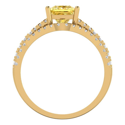 3.4 cttw Princess Cut Simulated Yellow Diamond Bridal Set - Solid Yellow Gold Engagement Ring & Wedding Band