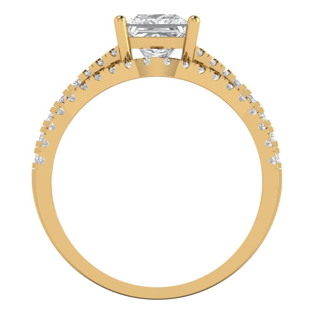 3.4 cttw Princess Cut Moissanite Bridal Set - Solid Yellow Gold Engagement Ring & Wedding Band