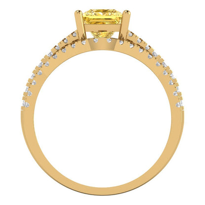 3.4 cttw Princess Cut Natural Citrine Bridal Set - Solid Yellow Gold Engagement Ring & Wedding Band
