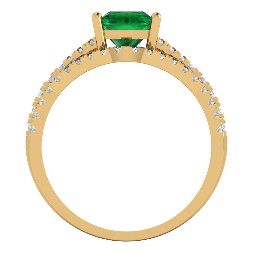 3.4 cttw Princess Cut Simulated Emerald Bridal Set - Solid Yellow Gold Engagement Ring & Wedding Band