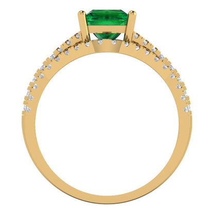 3.4 cttw Princess Cut Simulated Emerald Bridal Set - Solid Yellow Gold Engagement Ring & Wedding Band