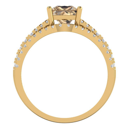 3.4 cttw Princess Cut Yellow Moissanite Bridal Set - Solid Yellow Gold Engagement Ring & Wedding Band