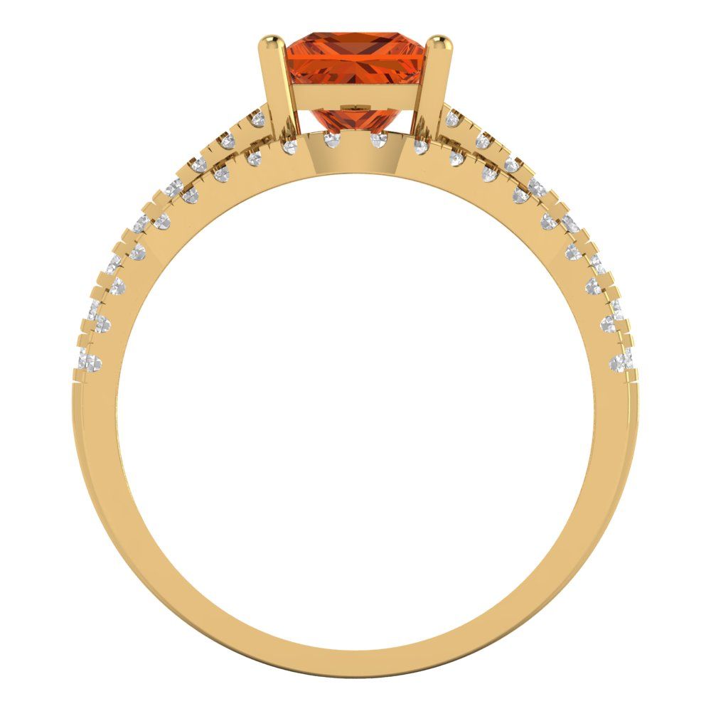 3.4 cttw Princess Cut Simulated Red Diamond Bridal Set - Solid Yellow Gold Engagement Ring & Wedding Band
