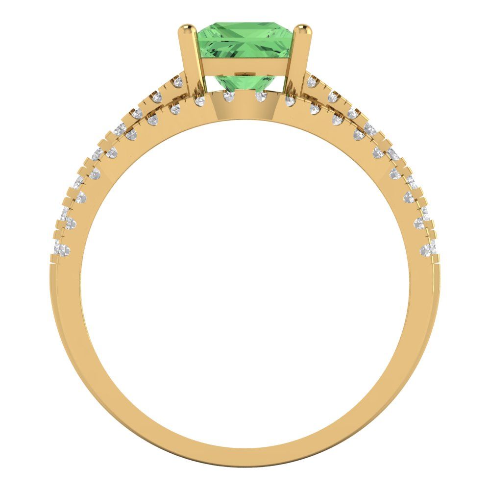 3.4 cttw Princess Cut Simulated Green Diamond Bridal Set - Solid Yellow Gold Engagement Ring & Wedding Band