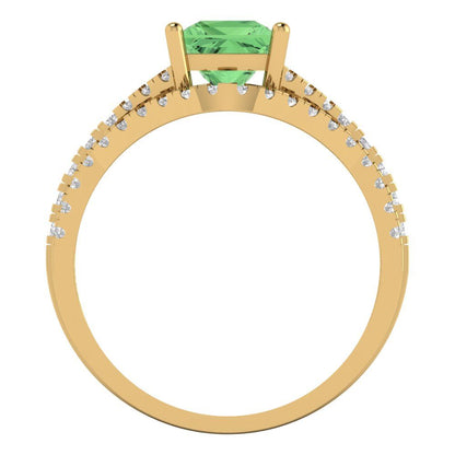3.4 cttw Princess Cut Simulated Green Diamond Bridal Set - Solid Yellow Gold Engagement Ring & Wedding Band