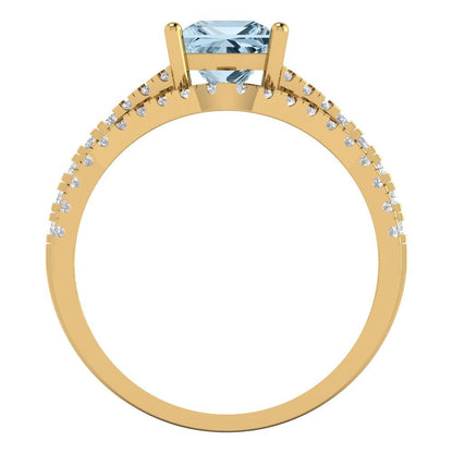 3.4 cttw Princess Cut Simulated Blue Diamond Bridal Set - Solid Yellow Gold Engagement Ring & Wedding Band