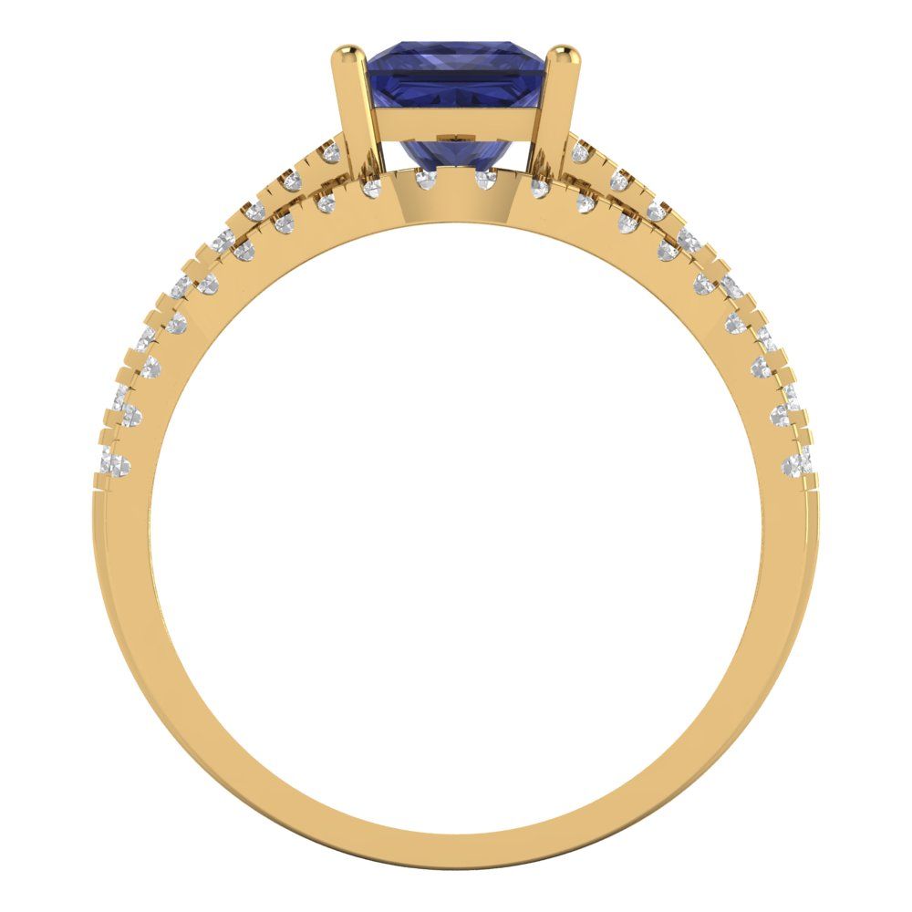 3.4 cttw Princess Cut Simulated Tanzanite Bridal Set - Solid Yellow Gold Engagement Ring & Wedding Band
