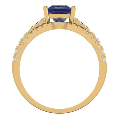 3.4 cttw Princess Cut Simulated Tanzanite Bridal Set - Solid Yellow Gold Engagement Ring & Wedding Band