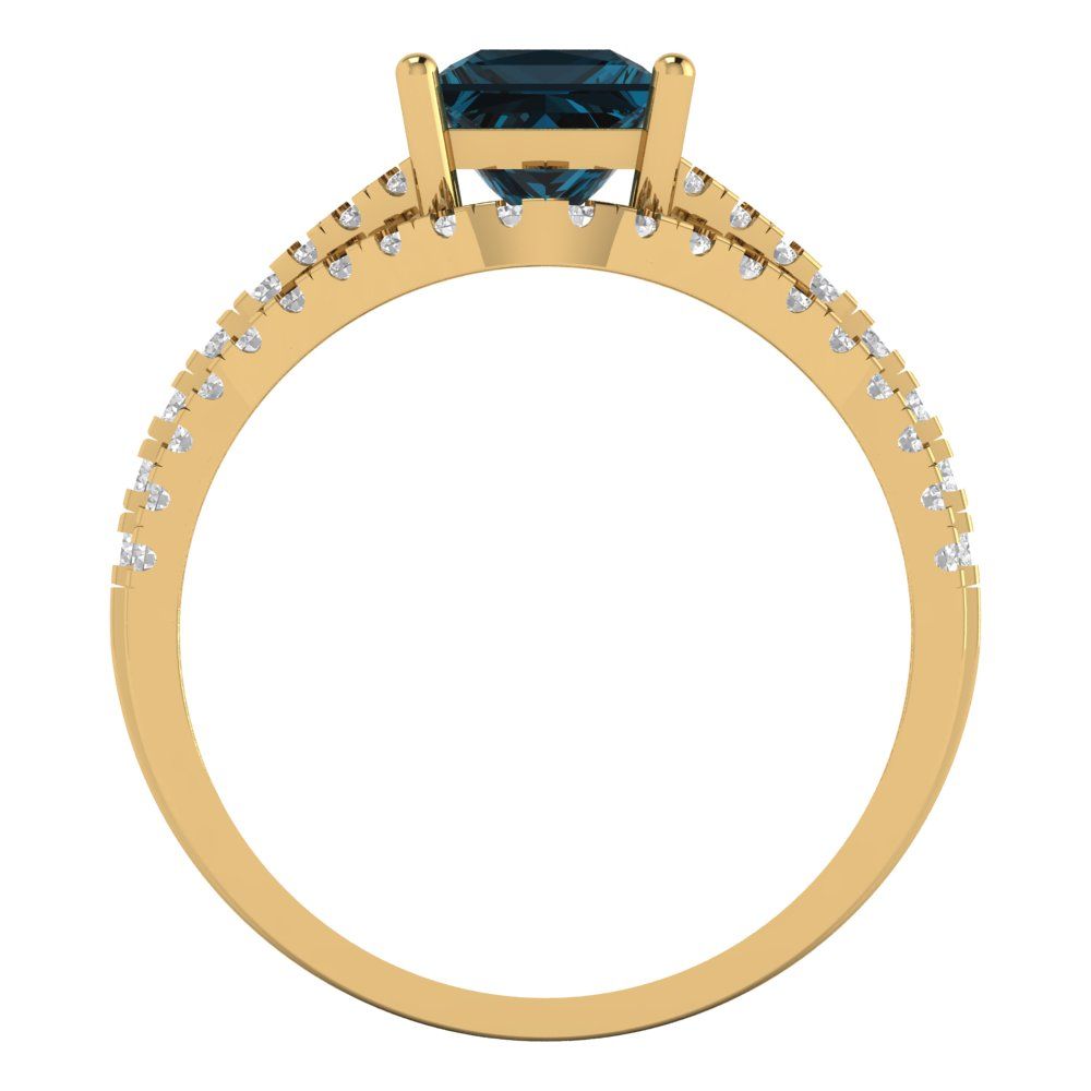 3.4 cttw Princess Cut Natural London Blue Topaz Bridal Set - Solid Yellow Gold Engagement Ring & Wedding Band