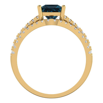 3.4 cttw Princess Cut Natural London Blue Topaz Bridal Set - Solid Yellow Gold Engagement Ring & Wedding Band