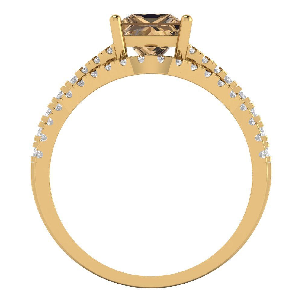 3.4 cttw Princess Cut Simulated Champagne Diamond Bridal Set - Solid Yellow Gold Engagement Ring & Wedding Band