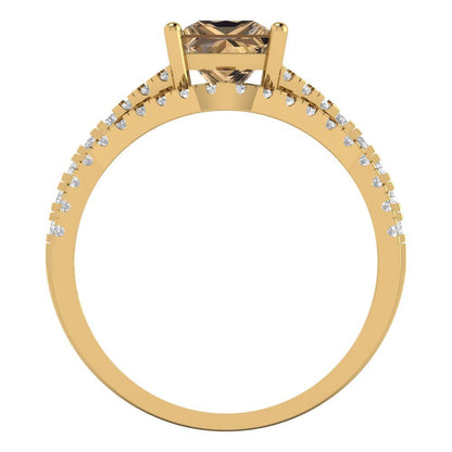 3.4 cttw Princess Cut Simulated Champagne Diamond Bridal Set - Solid Yellow Gold Engagement Ring & Wedding Band
