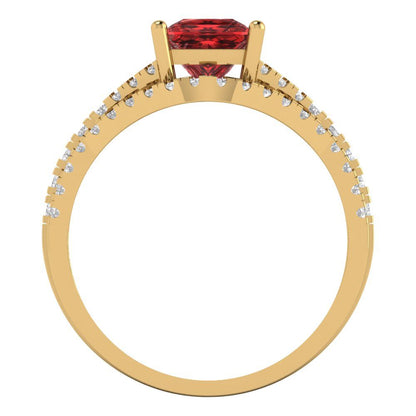 3.4 cttw Princess Cut Natural Garnet Bridal Set - Solid Yellow Gold Engagement Ring & Wedding Band