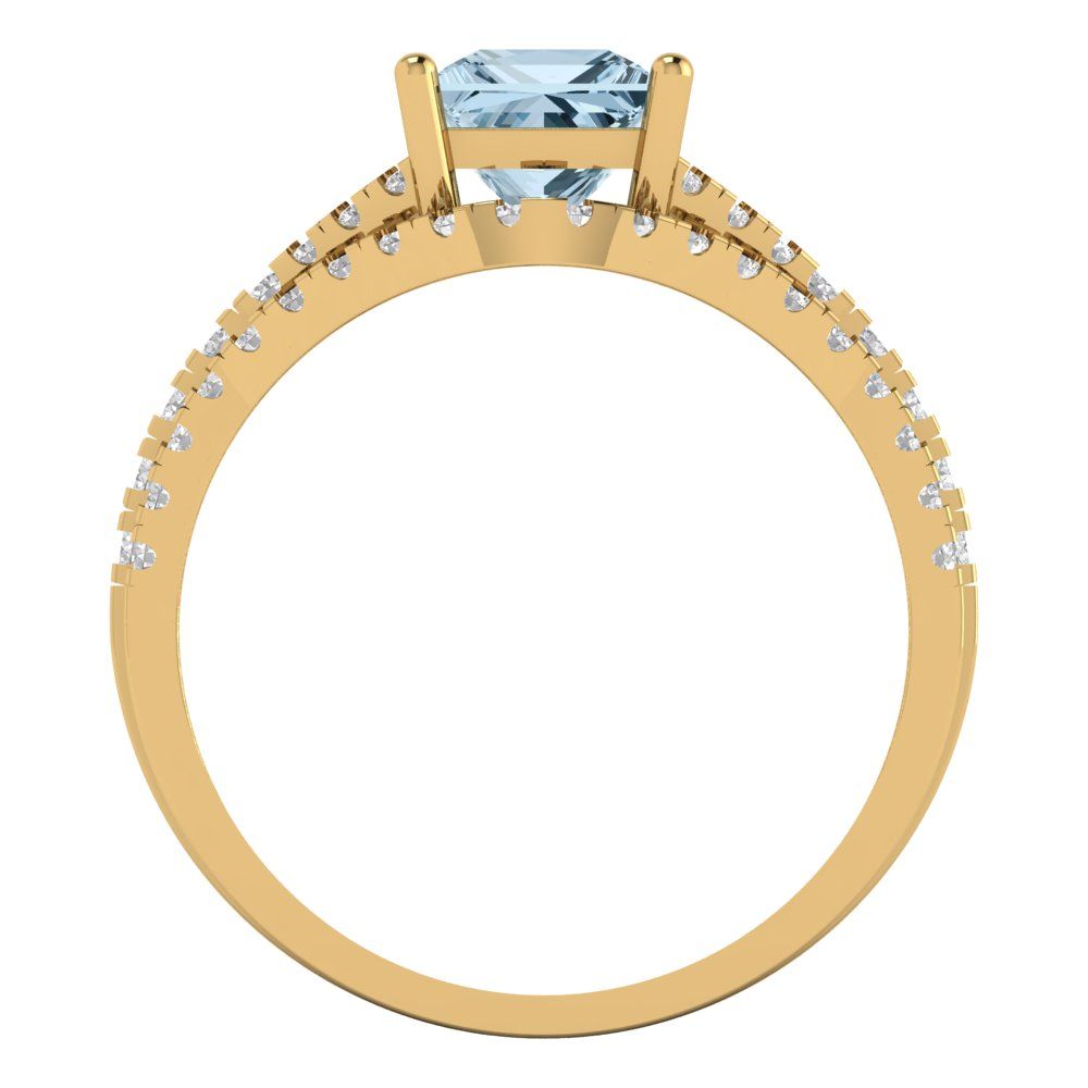 3.4 cttw Princess Cut Natural Sky Blue Topaz Bridal Set - Solid Yellow Gold Engagement Ring & Wedding Band