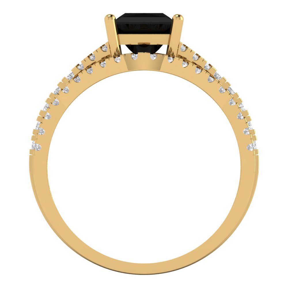 3.4 cttw Princess Cut Natural Onyx Bridal Set - Solid Yellow Gold Engagement Ring & Wedding Band