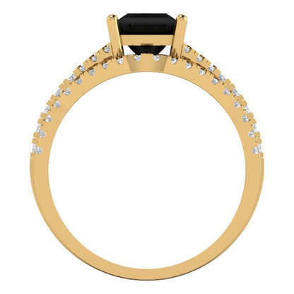 3.4 cttw Princess Cut Natural Onyx Bridal Set - Solid Yellow Gold Engagement Ring & Wedding Band