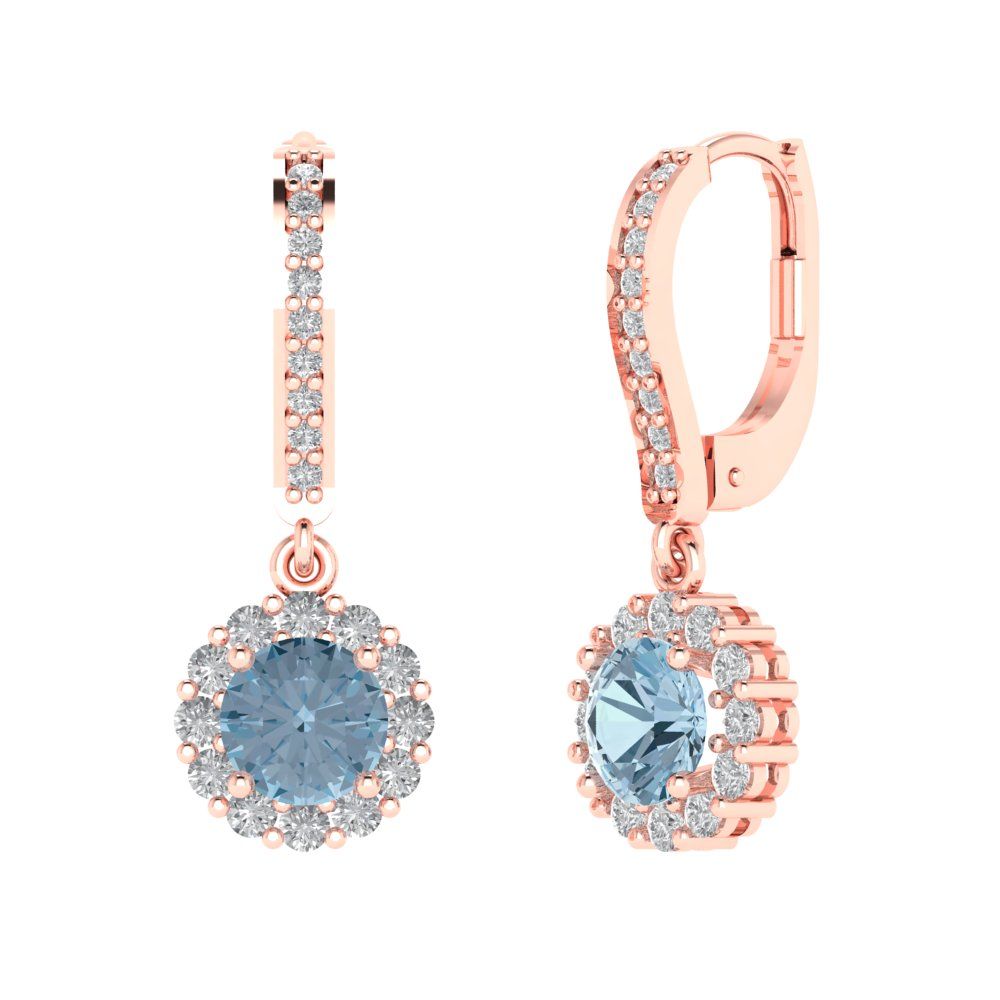 2.235 ctw Aquamarine Drop Dangle Earrings | 6mm Round Cut White Gold Lever Back | March Birthstone