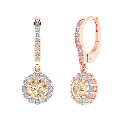 2.235 ctw Morganite Drop Dangle Earrings | 6mm Round Cut White Gold Lever Back | February Birthstone