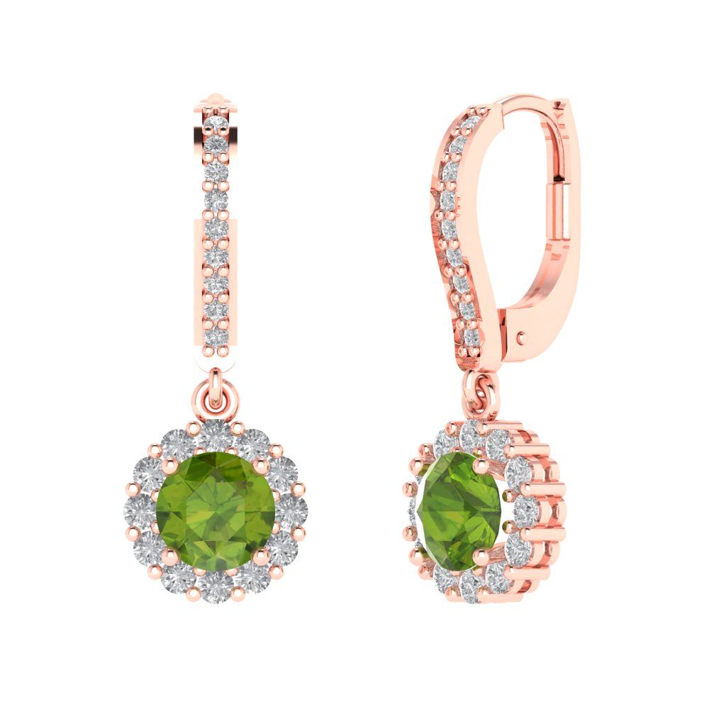 2.235 ctw Peridot Drop Dangle Earrings | 6mm Round Cut White Gold Lever Back | August Birthstone